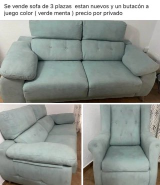 Sofá 3 plazas y butacón verde menta