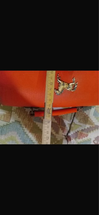 Borsa cartella vintage arancione con cavallo