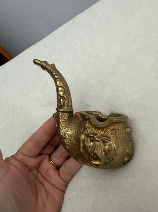 Antiguo Cenicero Pipa Metal Dorado