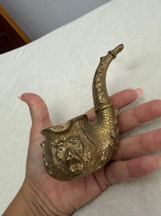 Antiguo Cenicero Pipa Metal Dorado