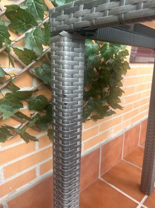 Tavolo da Terrazza in Rattan Grigio e Cristallo