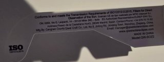 Gafas Eclipse Solar Homologada ISO 12312-2.QW-SOZ4