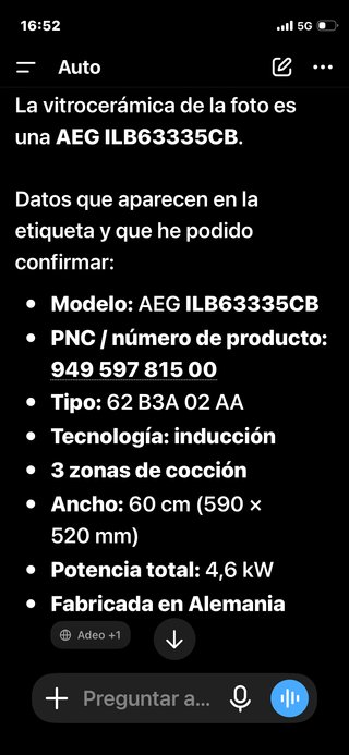 Vitrocerámica Inducción AEG ILB63335CB Nueva
