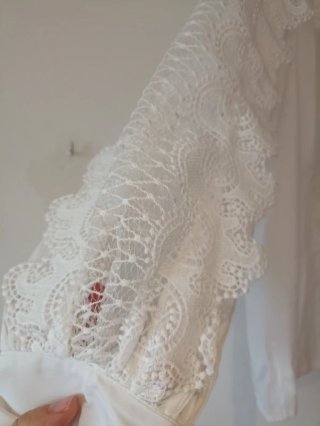 Blusa blanca encaje bordado elegante talla L mujer