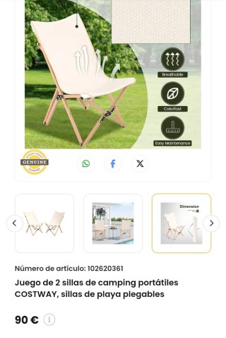 Costway Juego de 2 sillas de camping portátiles