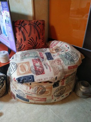 Puf tela estampado sellos vintage