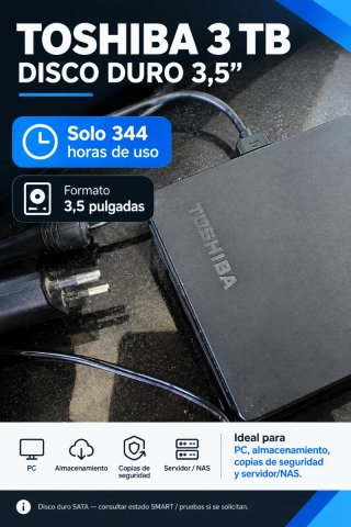 Disco duro 3TB Toshiba 3,5" 344 horas de uso