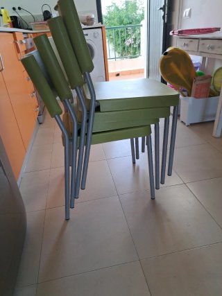 4 Sillas Cocina Verdes Metal y Plástico