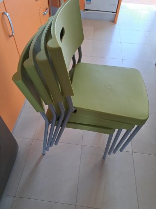 4 Sillas Cocina Verdes Metal y Plástico