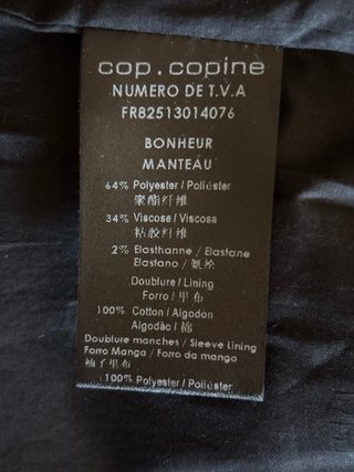 Abrigo Cop. Copine Mujer XS Negro