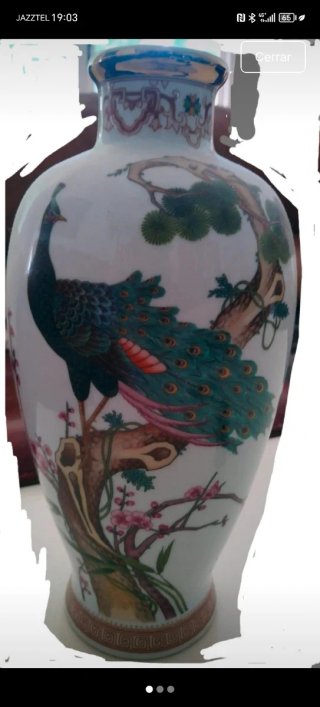 Jarrón chino porcelana pavo real flores