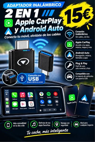 Adaptador Inalámbrico 2 en 1 Apple CarPlay y Andro