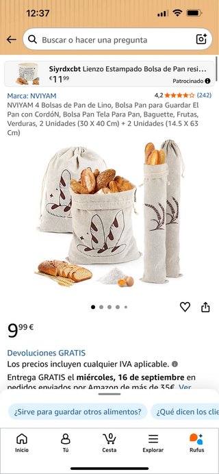 Bolsa de pan de tela (4 piezas)