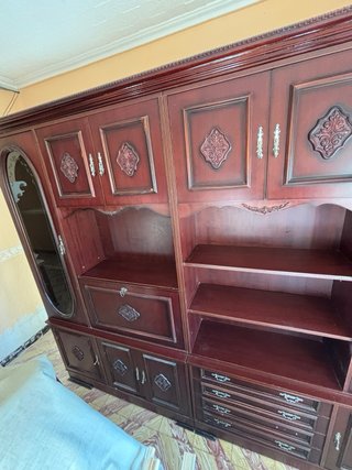 Mueble de salón antiguo madera y cristal