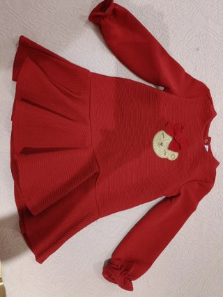 Vestido rojo niña con dibujo de gato, 36 meses