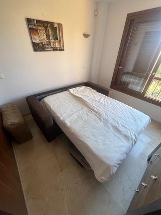 Sofá Cama Tela Beige y Marrón