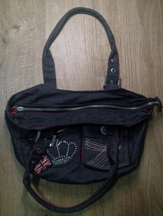 Onyx Y2K Denim Tote Bag Rhinestone Crown UnionJack
