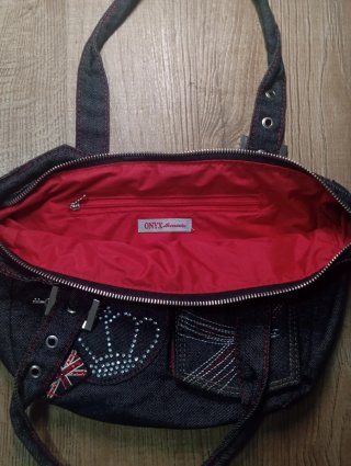 Onyx Y2K Denim Tote Bag Rhinestone Crown UnionJack