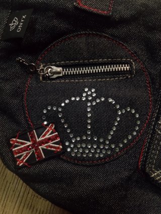 Onyx Y2K Denim Tote Bag Rhinestone Crown UnionJack