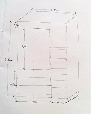 Armario de madera marrón, una puerta de cristal.