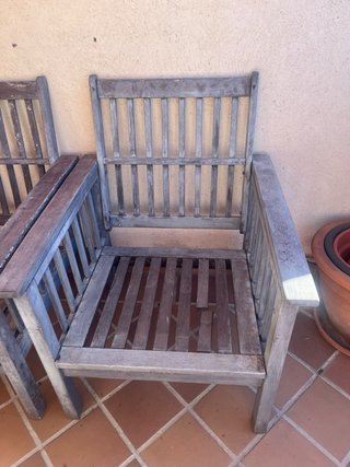Madera exterior: sofá + 2 sillones para renovar