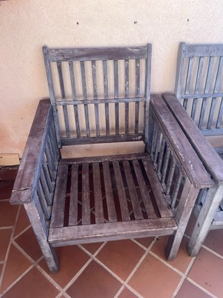 Madera exterior: sofá + 2 sillones para renovar