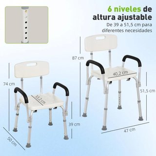 Silla Ducha Mayores Regulable con Respaldo 136kg