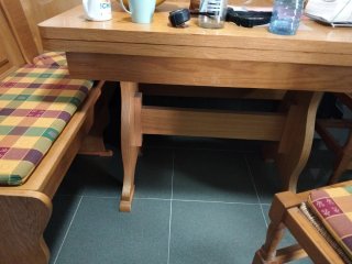 Conjunto rinconera madera mesa extensible y sillas