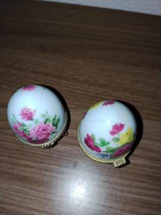 2 Huevos Cerámica Decorativos Flores