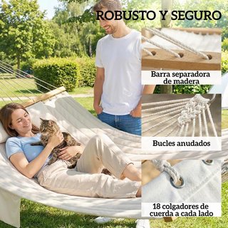 Hamaca Jardín Acolchada Madera con Almohada Crema