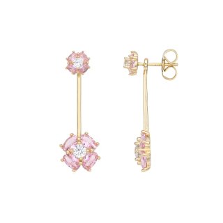 Pendientes largos oro y circonitas rosas