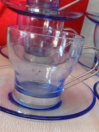 Set di 6 Tazze Vintage in Cristallo e Metallo