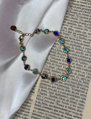Pulseira Pedras Azuis Dourada