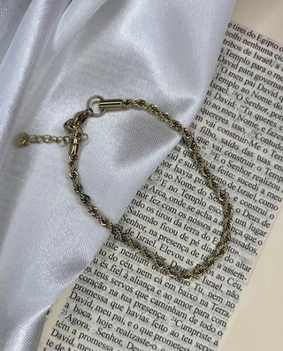 Pulseira malha corda dourada