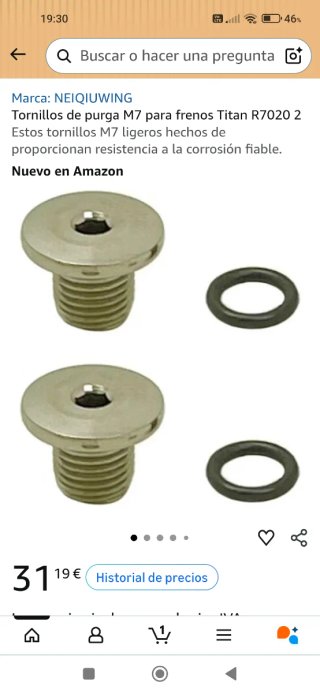Tornillo de sangrado para manetas de freno.