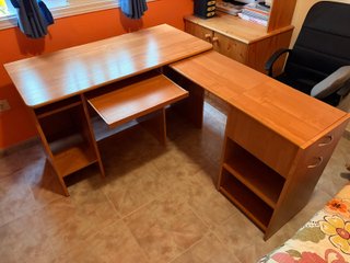 Escritorio de madera en L plegable