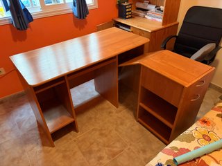 Escritorio de madera en L plegable