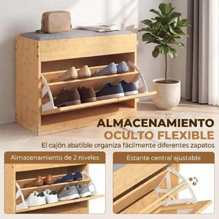 Banco Zapatero con Asiento Cajón y Ratán Natural