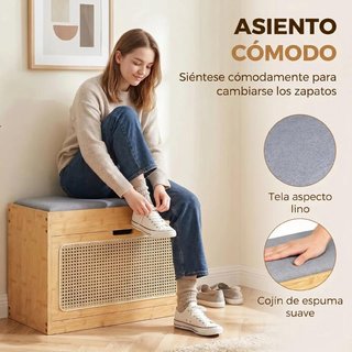Banco Zapatero con Asiento Cajón y Ratán Natural