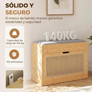 Banco Zapatero con Asiento Cajón y Ratán Natural