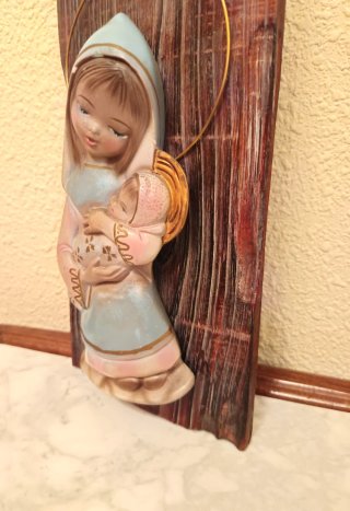 Retablo Virgen con Niño Relieve Madera Años 60