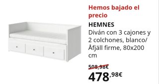 Diván Ikea Hemnes con 2 colchones 209x86x83.