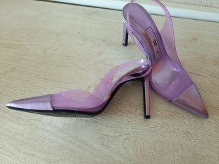 Sandalias Tacón Zara Morado/Dorado Talla 40