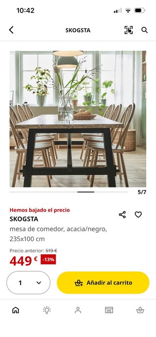 Mesa Comedor IKEA SKOGSTA Madera y Metal