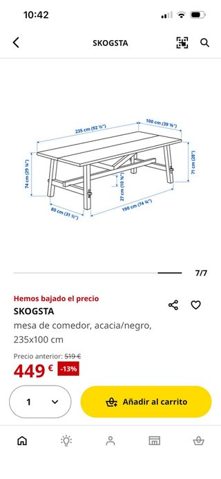 Mesa Comedor IKEA SKOGSTA Madera y Metal