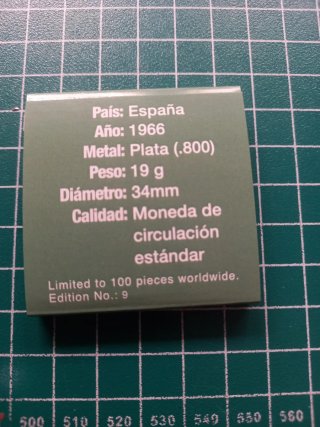 Moneda 100 Pesetas Plata Coloreada 1966