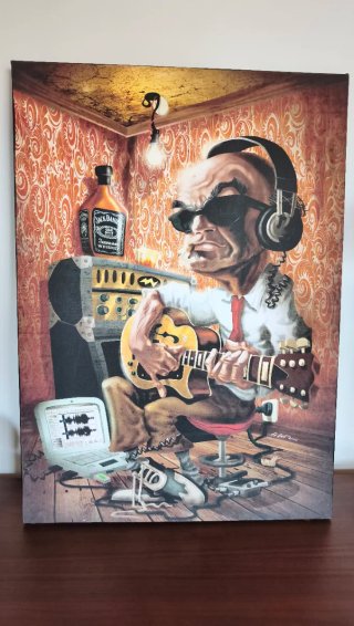 Cuadro, lienzo, caricatura musico blues 70x50