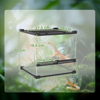 Terrario de vidrio para reptiles, suelo elevado e