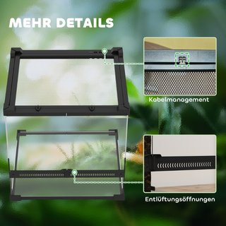 Terrario de vidrio para reptiles, suelo elevado e