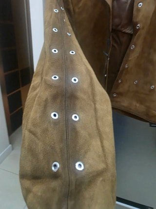 Chaqueta y falda de ante marrón, tallas L y M